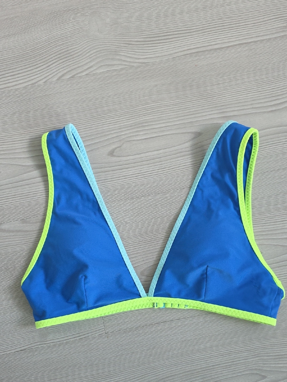 Aerie Blue Bikini Top with Neon Yellow and Light Blue Trim